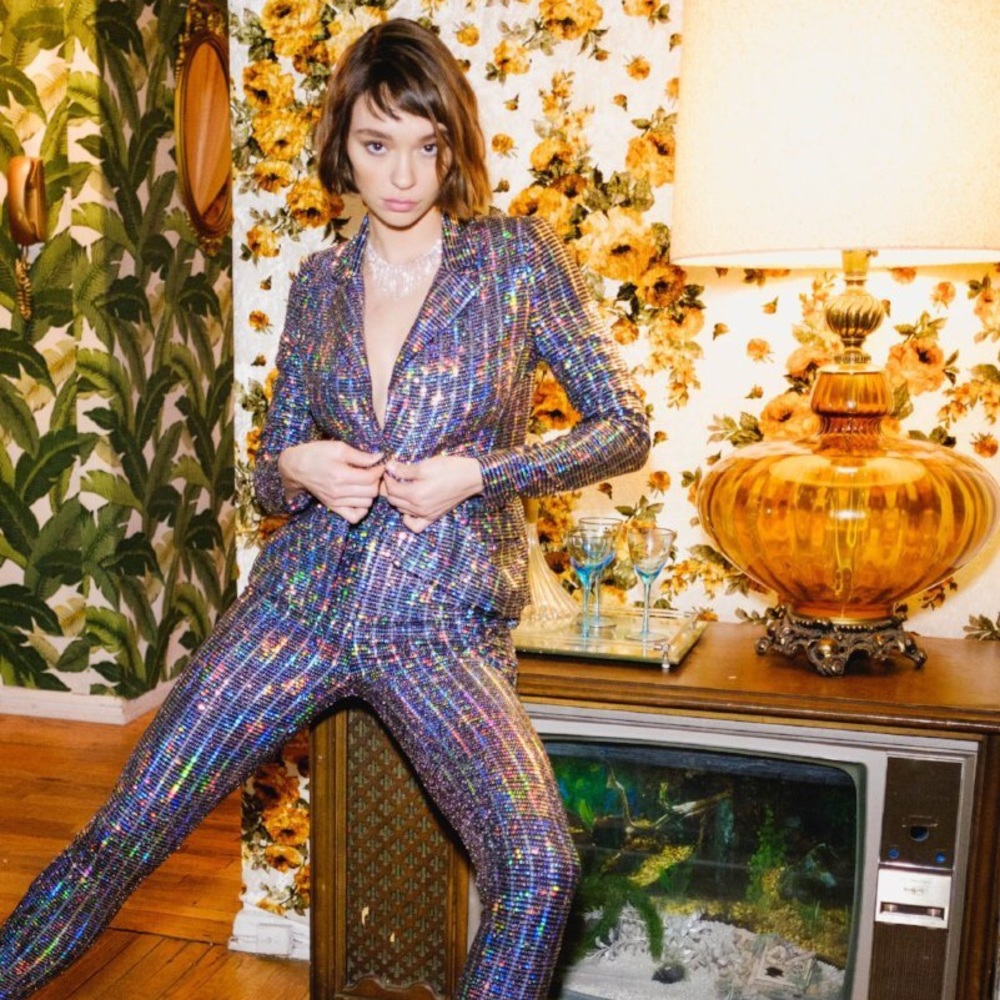 L’ATISTE Mirrorball Metallic Sequin Pants Suit NWT